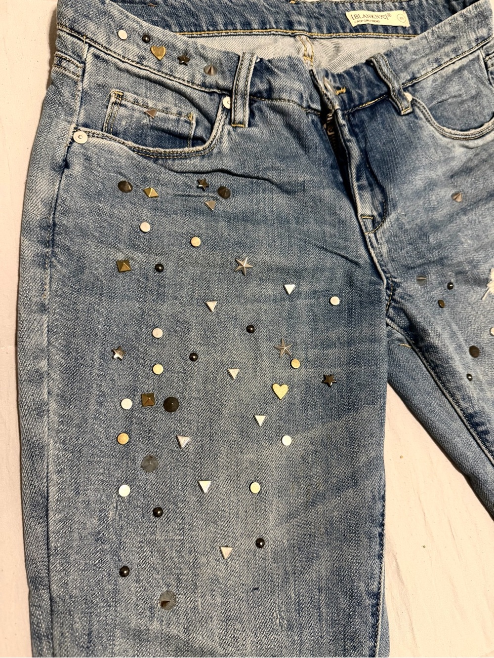 Blank NYC Light Blue Studded Ankle Jeans